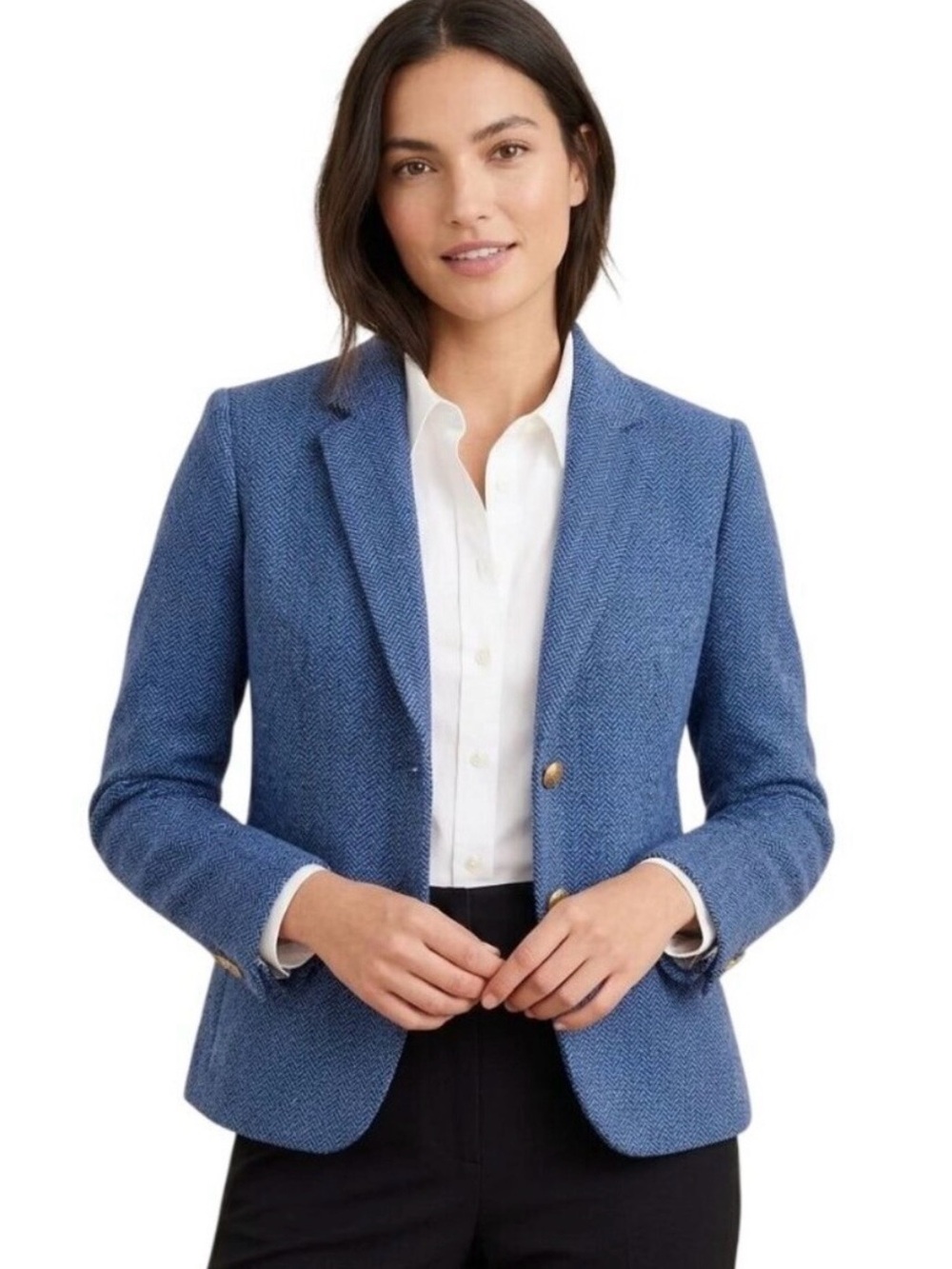 J. Crew Factory Blue Herringbone Schoolboy Blazer Gold Buttons NWT 6P